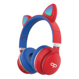 Audífonos Para Niños Bluetooh Con Orejas Led Color Rojo - Ps