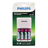 Kit 4 Pilhas Aa Philips Recarregáveis C/ Carregador 2450 Mah