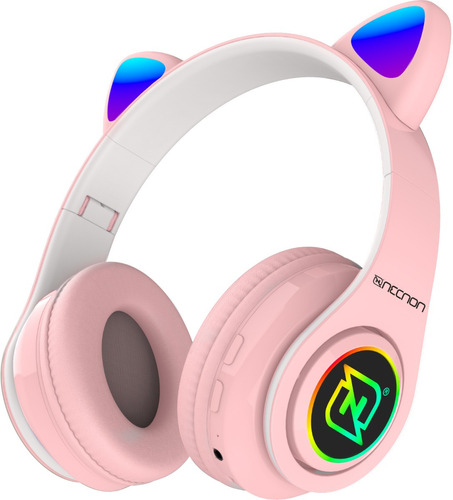 Audifonos Diadema Gamer Bluetooth Oreja Gato Necnon Nbh-07 Color Rosa