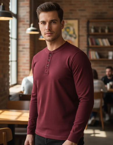 Playera Henley Manga Larga Con Puño A056 | MercadoLibre