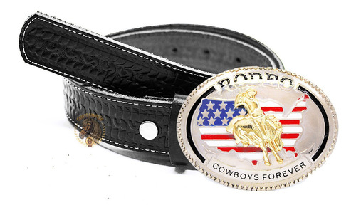 Cinto Em Couro Country + Fivela Rodeo Cowboy Luxo