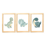 Kit Quadro Decorativo Infantil Dinossauro Aquarela Azul