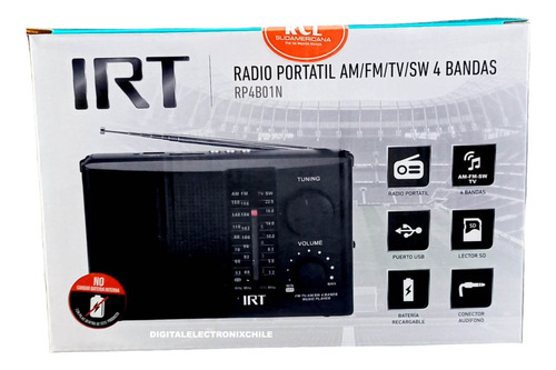 Radio Portátil Irt Recargable Fm Am Usb Mp3 Sd 220v O Pilasd