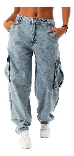 Pantalon Cargo Jean Skater Fit Ancho Suelto Rigido Reforzado