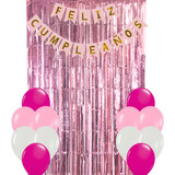 Combo Kit Deco Feliz Cumpleaños Cortina + Banderin + Globos