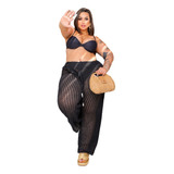 Saída De Praia Calça Plus Size Tricô Moda Verão Canga 