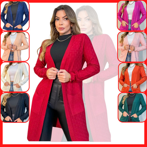 Cardigan Acinturado Premium Luxo Tendência Da Moda Inverno