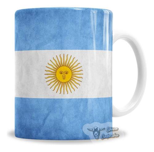 Taza De Cerámica Bandera Argentina Con Caja Apta Microondas