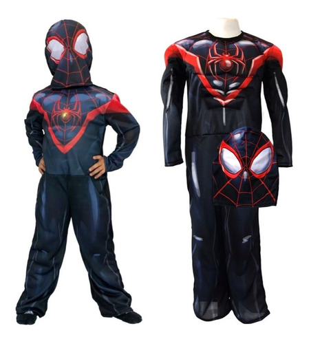 Disfraz Spiderman Negro Miles Morales Musculos Disney 
