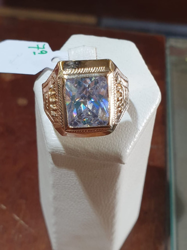 Anillo Oro 18 Kts Sello Cuadrado Corona Piedra Cubic Colores