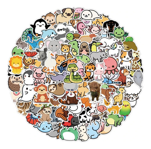 100 Stickers De Animalitos Impermeables