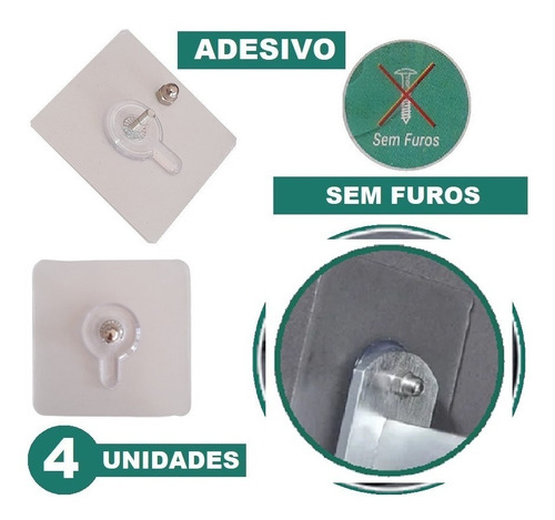 Kit 4 Gancho Adesivo Parafuso Parede Transparente Resistente