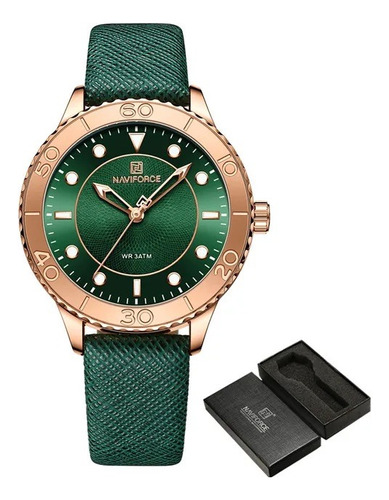 Reloj Naviforce De Cuero 5020 Para Mujer Verde Y  Blanco