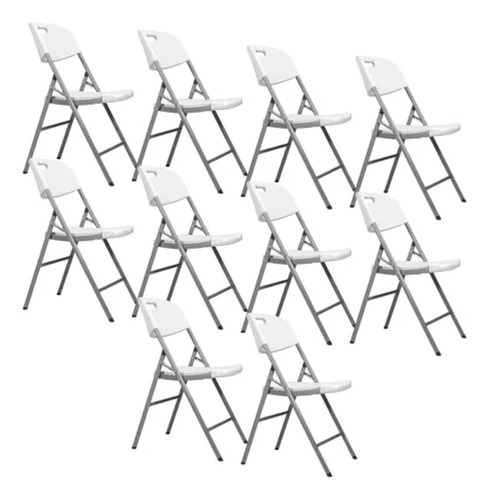 Set 10 Sillas Plegable Comoda Jardin Plastico Fiesta Blanco 