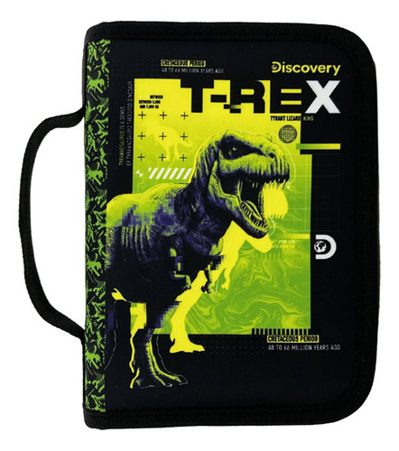 Cartuchera Discovery T-rex Organizador Accesorio Escolar Color Negro Y Verde Fluor