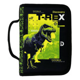 Cartuchera Discovery T-rex Organizador Accesorio Escolar Color Negro Y Verde Fluor