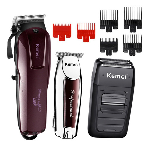 Kit Maquina Corte Cabelo Profissional + Shaver + Acabamento Cor Preto 110v/220v