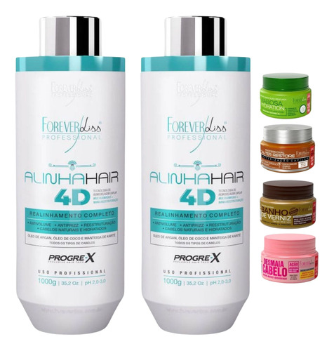 Kit 2 Progressivas Alinha Hair 4d Forever Liss + 4 Mascaras