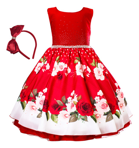 Vestido Festa Infantil Floral Luxo Daminha Formatura Tiara