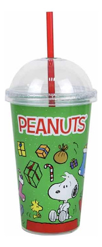 Vaso De Plástico Con Tapa Peanuts Navideño Verde