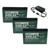 Kit 3 Bat Selada Gel Duran 15ah 12v 6-dzm-12 e Carregador