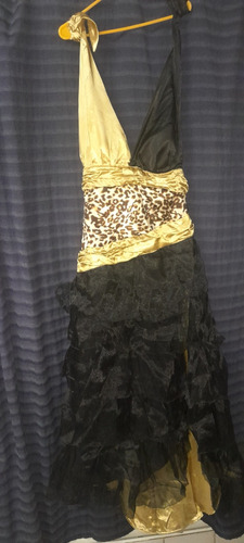 Vestido De Fiesta.  De15 O Egresada Leopardo Negro Y Dorado 