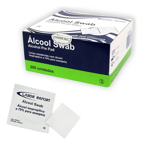 Kit C/5 Cx - Lenço Umedecido Álcool Swab C/200 Labor Import 