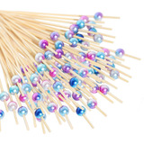 Palillos Para Aperitivos Bamboo Perlas Azul Morado 300pzs