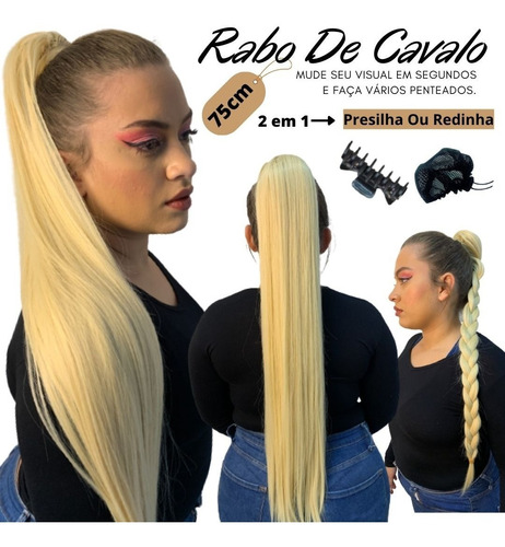 Aplique De Cabelo Presilha Rabo De Cavalo Liso 70cm Fibra 100% Orgânica 170 Gramas 