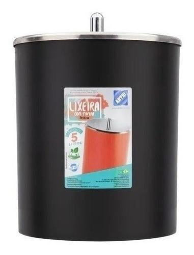 Lixeira Plastica Tampa Inox 5l Prática Resistente Escritorio