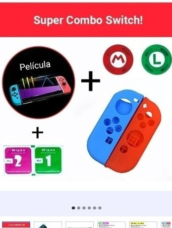 Película + 2 Capas Joycon + 2 Grips Mario Bros Para Switch