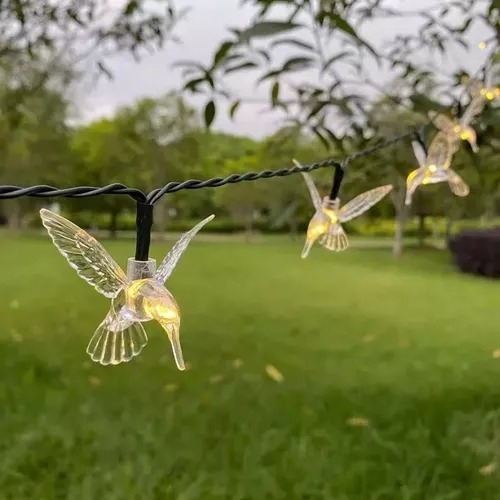 Guirnalda Solar Colibríes 30 Led 5 Metros Luz Calida Luces Blanco Cálido