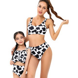 Bikini Clásico Con Estampado De Dama Y Hija Leopardo Liso
