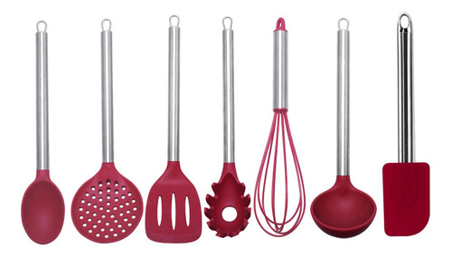 Jogo Utensílios Com 7 Peças Silicone Inox Elite Yazi