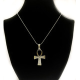 Collar Conjunto Cadena Y Cruz Egipcia Plata 925 Y Oro 
