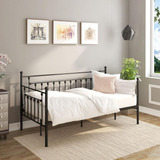 Ambee21 Sofa Cama Doble Victoriano De Metal Negro Sin Nido, 