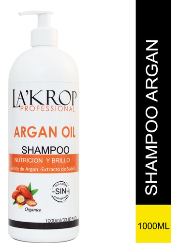 Shampoo Organico Argan Sin Sulfato Sin Parabenos 1lt Lakrop