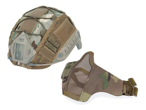 Mascara Half Face E Capa Coifa Para Capacete - Airsoft Cor Multicam