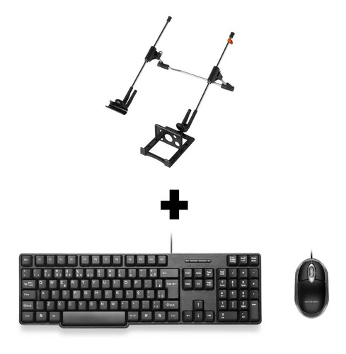 Kit Combo Teclado E Mouse Usb + Suporte De Notebook 