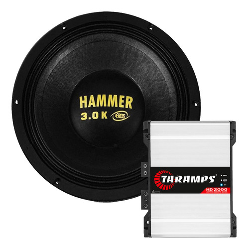 Combo Woofer Eros 3.0k 1500w + Potencia Taramps Hd 2000w Rms