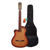 Guitarra Electrocriolla Zurda 1/2 Caja Tipo Godin Y Eq 5 Ban