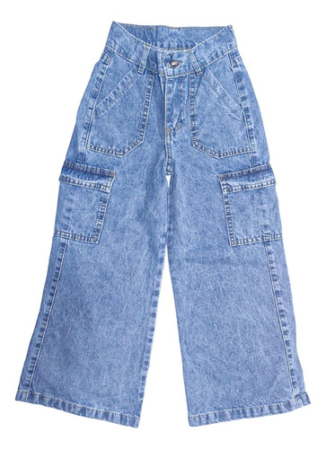 Pantalón De Jeans Wide Leg Cargo Niña/nena Talles 4 Al 16