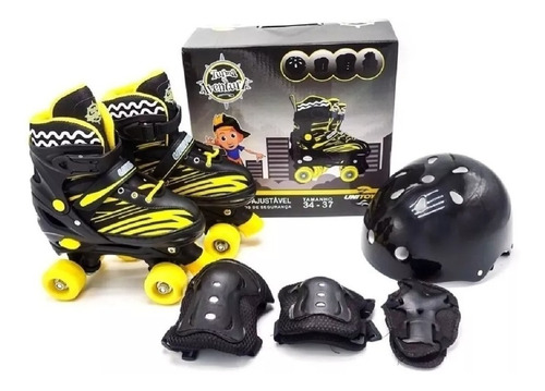 Roller Patins Infantil Quad 4 Rodas + Kit Proteção Capacete