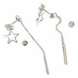 Aros Plata Largos De Estrella Mujer Para Eventos + Empaque