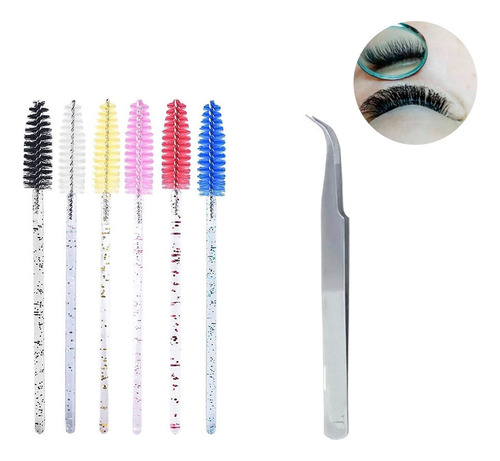 Set Pestañas Cepillos Peines Cejas X6u + Pinza Curva Acero