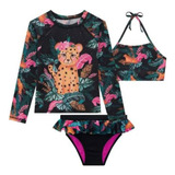 Kit Conjunto Infantil Proteção Solar Uv Blusa Maiô Biquíni