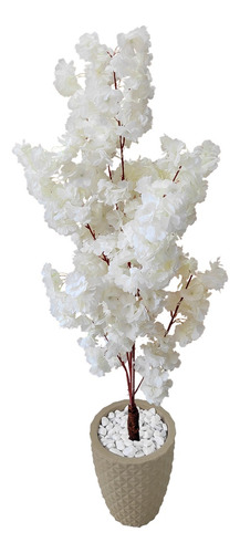 Flor Cerejeira Branca Japonesa Árvore Artificial Com Vaso