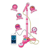 Microfono Pedestal Juguete Mp3 Con Luces Infantil Rosada