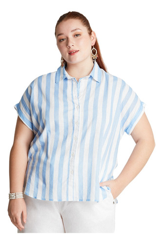 Blusa Lino Manga Corta - Azul Claro