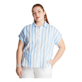 Blusa Lino Manga Corta - Azul Claro